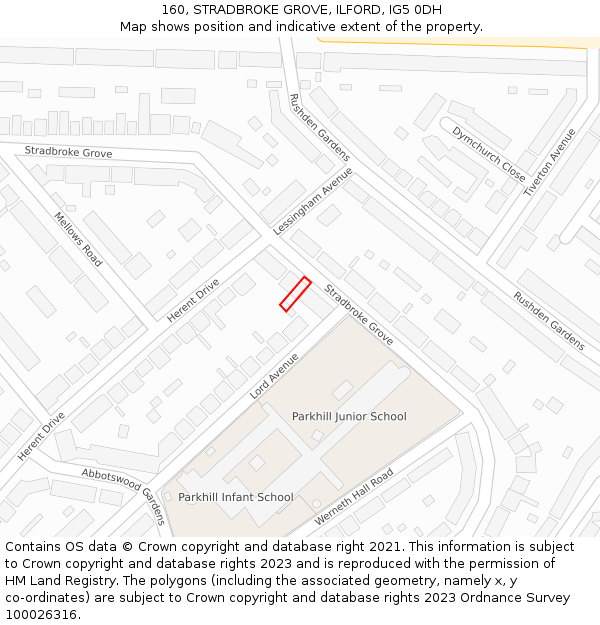 160, STRADBROKE GROVE, ILFORD, IG5 0DH: Location map and indicative extent of plot