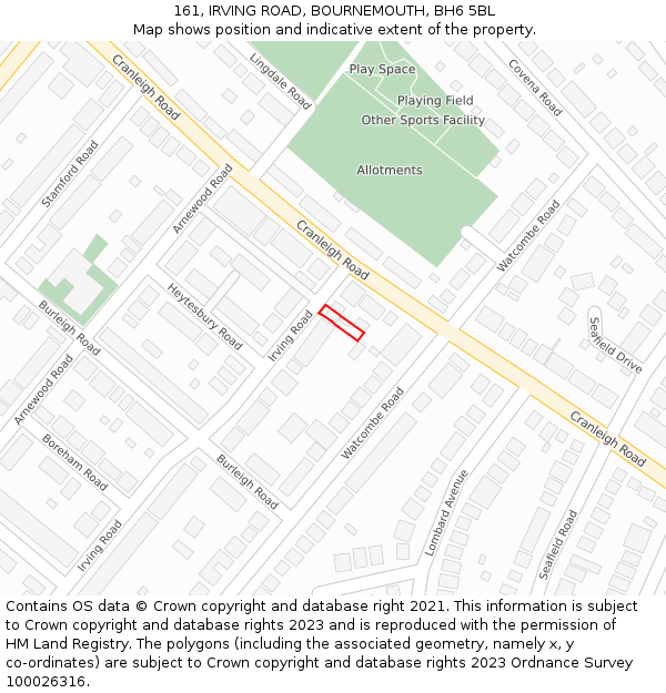 161, IRVING ROAD, BOURNEMOUTH, BH6 5BL: Location map and indicative extent of plot