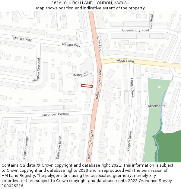 161A, CHURCH LANE, LONDON, NW9 8JU: Location map and indicative extent of plot