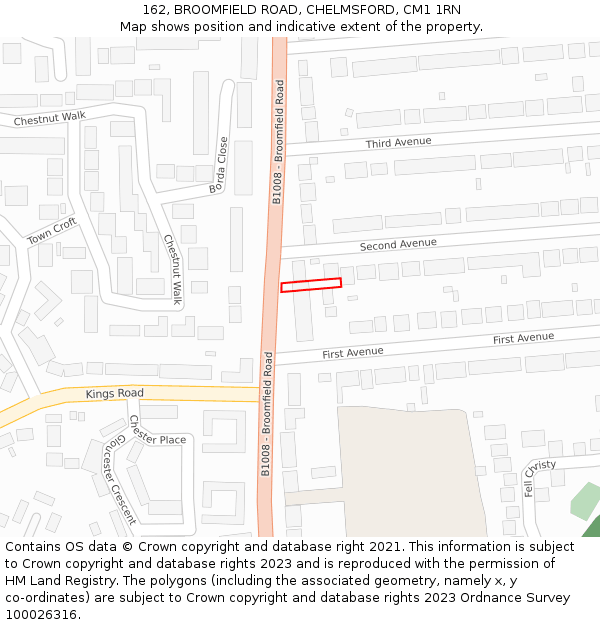162, BROOMFIELD ROAD, CHELMSFORD, CM1 1RN: Location map and indicative extent of plot