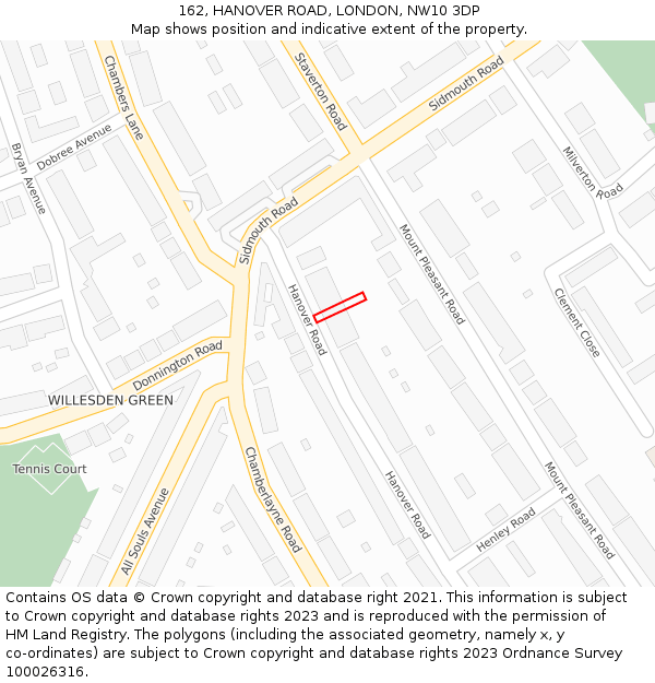 162, HANOVER ROAD, LONDON, NW10 3DP: Location map and indicative extent of plot