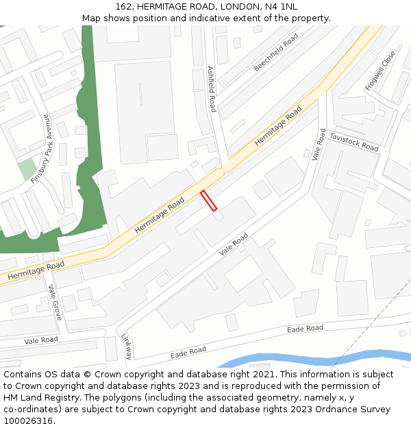 162, HERMITAGE ROAD, LONDON, N4 1NL: Location map and indicative extent of plot