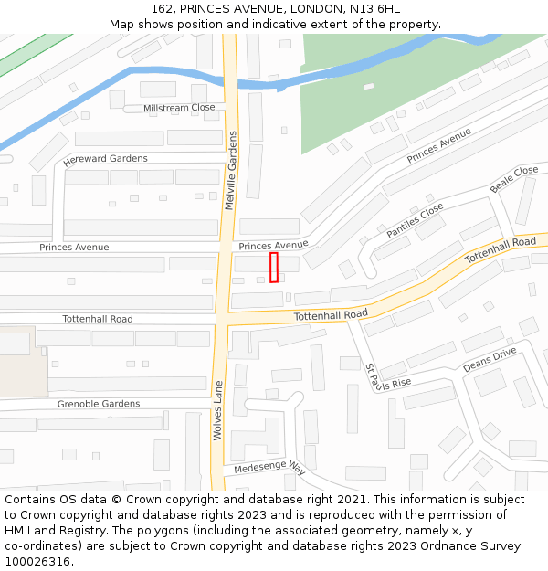 162, PRINCES AVENUE, LONDON, N13 6HL: Location map and indicative extent of plot