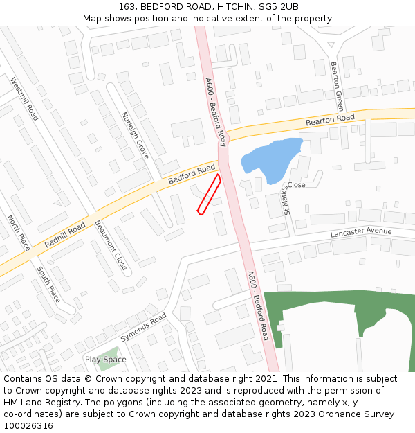 163, BEDFORD ROAD, HITCHIN, SG5 2UB: Location map and indicative extent of plot
