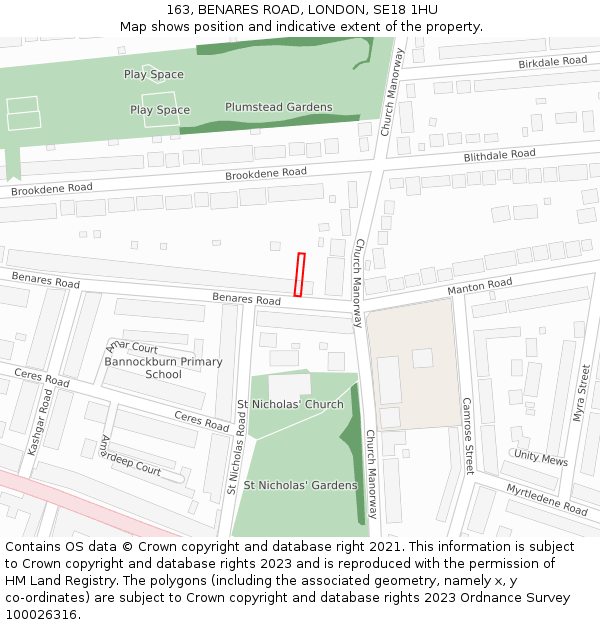 163, BENARES ROAD, LONDON, SE18 1HU: Location map and indicative extent of plot