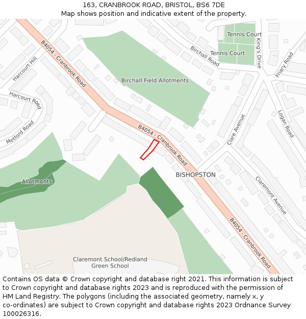 163, CRANBROOK ROAD, BRISTOL, BS6 7DE: Location map and indicative extent of plot