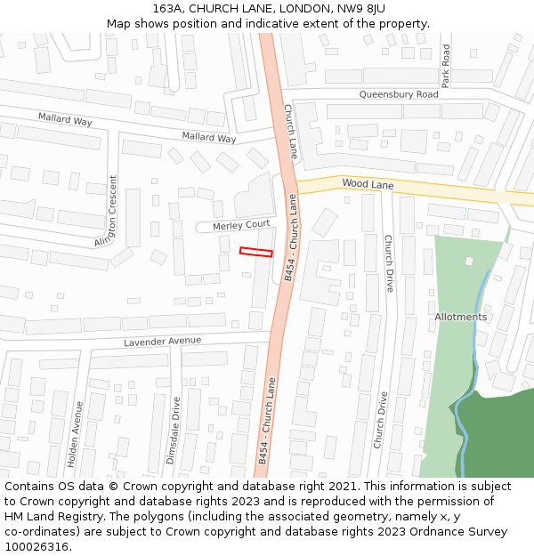 163A, CHURCH LANE, LONDON, NW9 8JU: Location map and indicative extent of plot