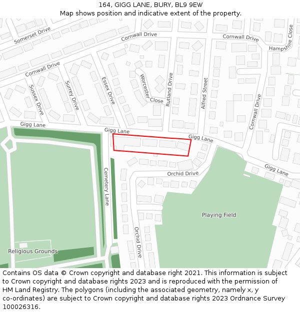 164, GIGG LANE, BURY, BL9 9EW: Location map and indicative extent of plot