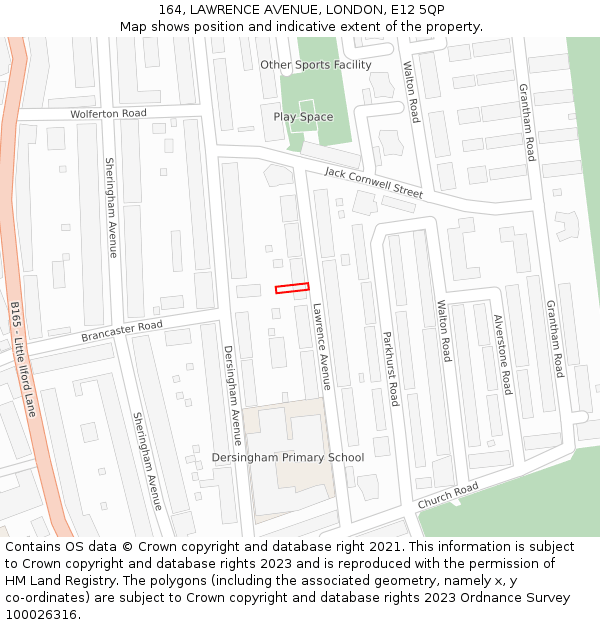 164, LAWRENCE AVENUE, LONDON, E12 5QP: Location map and indicative extent of plot