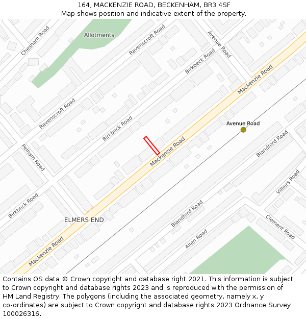 164, MACKENZIE ROAD, BECKENHAM, BR3 4SF: Location map and indicative extent of plot