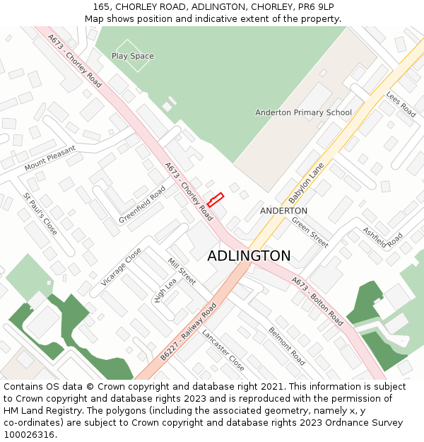 165, CHORLEY ROAD, ADLINGTON, CHORLEY, PR6 9LP: Location map and indicative extent of plot
