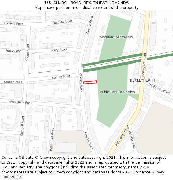 165, CHURCH ROAD, BEXLEYHEATH, DA7 4DW: Location map and indicative extent of plot