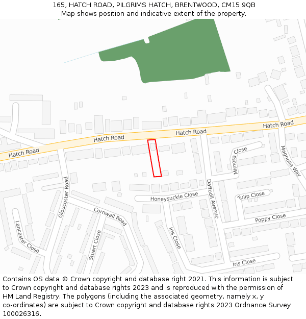165, HATCH ROAD, PILGRIMS HATCH, BRENTWOOD, CM15 9QB: Location map and indicative extent of plot