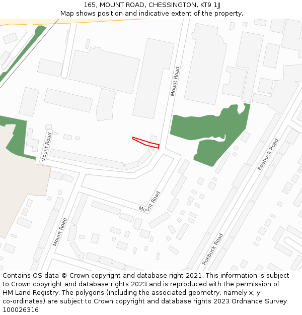 165, MOUNT ROAD, CHESSINGTON, KT9 1JJ: Location map and indicative extent of plot