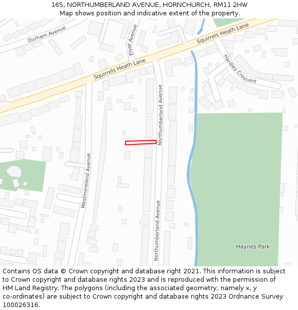 165, NORTHUMBERLAND AVENUE, HORNCHURCH, RM11 2HW: Location map and indicative extent of plot