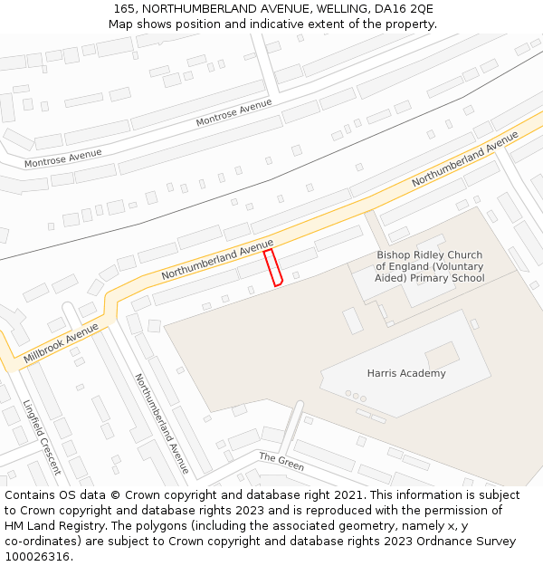 165, NORTHUMBERLAND AVENUE, WELLING, DA16 2QE: Location map and indicative extent of plot