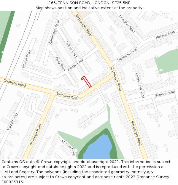 165, TENNISON ROAD, LONDON, SE25 5NF: Location map and indicative extent of plot