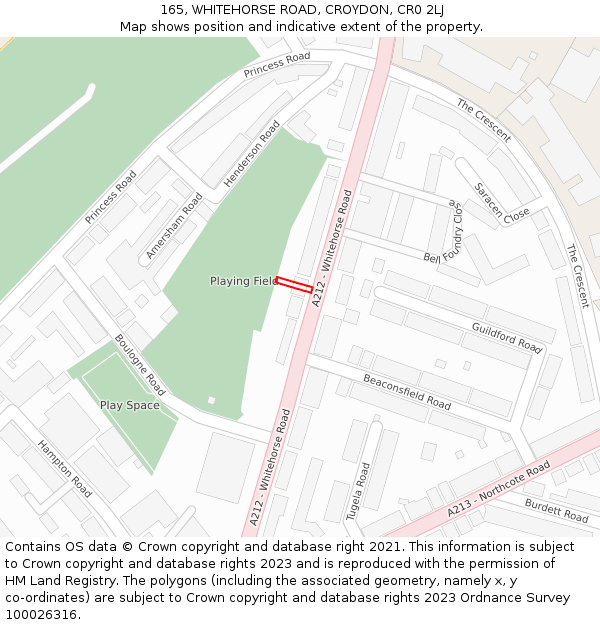 165, WHITEHORSE ROAD, CROYDON, CR0 2LJ: Location map and indicative extent of plot