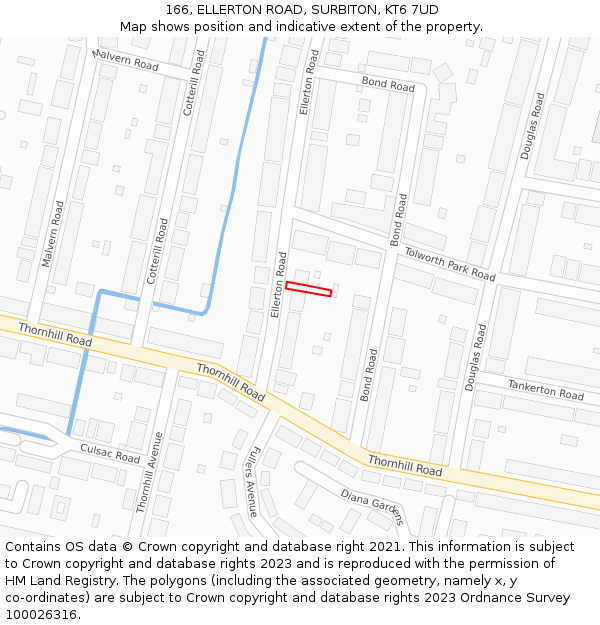 166, ELLERTON ROAD, SURBITON, KT6 7UD: Location map and indicative extent of plot