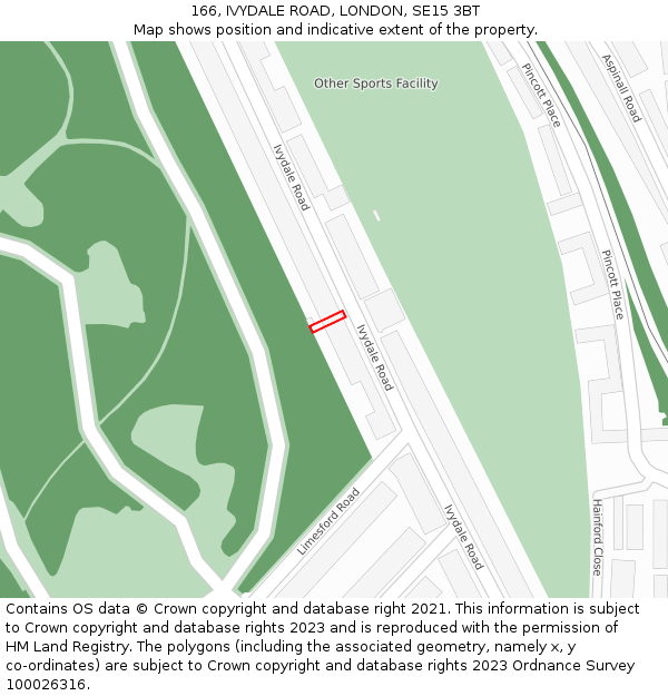 166, IVYDALE ROAD, LONDON, SE15 3BT: Location map and indicative extent of plot