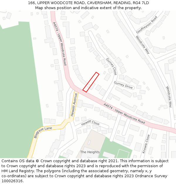 166, UPPER WOODCOTE ROAD, CAVERSHAM, READING, RG4 7LD: Location map and indicative extent of plot