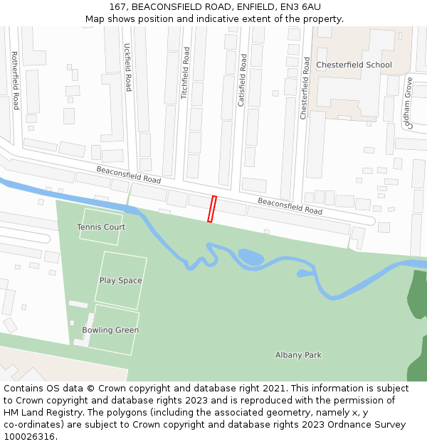 167, BEACONSFIELD ROAD, ENFIELD, EN3 6AU: Location map and indicative extent of plot