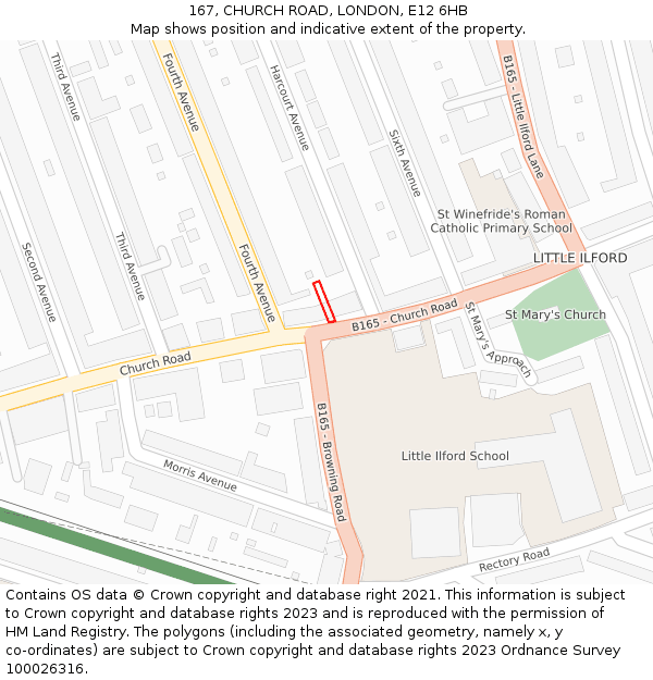 167, CHURCH ROAD, LONDON, E12 6HB: Location map and indicative extent of plot