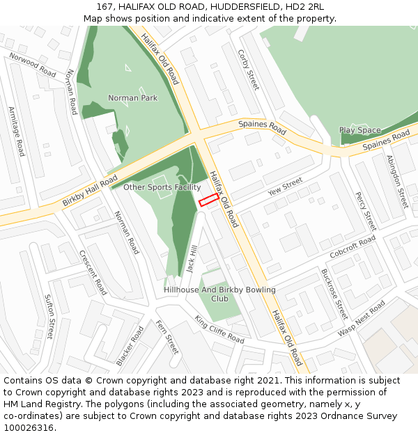 167, HALIFAX OLD ROAD, HUDDERSFIELD, HD2 2RL: Location map and indicative extent of plot