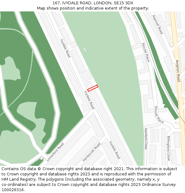 167, IVYDALE ROAD, LONDON, SE15 3DX: Location map and indicative extent of plot