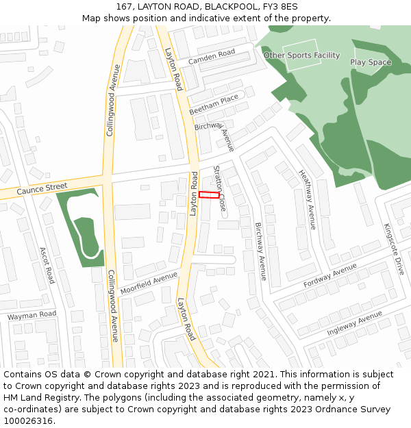 167, LAYTON ROAD, BLACKPOOL, FY3 8ES: Location map and indicative extent of plot