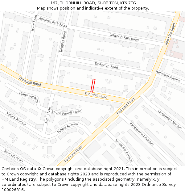 167, THORNHILL ROAD, SURBITON, KT6 7TG: Location map and indicative extent of plot