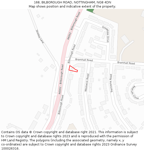 168, BILBOROUGH ROAD, NOTTINGHAM, NG8 4DN: Location map and indicative extent of plot