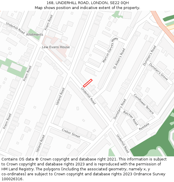 168, UNDERHILL ROAD, LONDON, SE22 0QH: Location map and indicative extent of plot