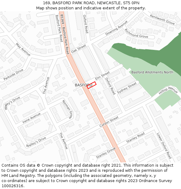 169, BASFORD PARK ROAD, NEWCASTLE, ST5 0PN: Location map and indicative extent of plot