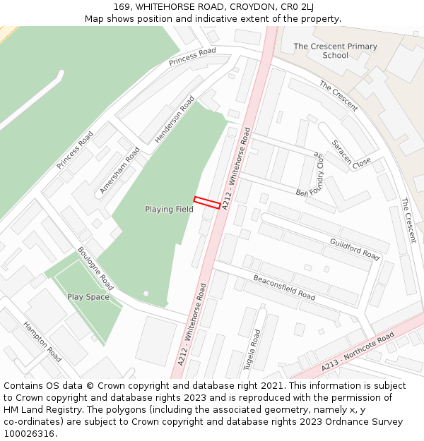 169, WHITEHORSE ROAD, CROYDON, CR0 2LJ: Location map and indicative extent of plot