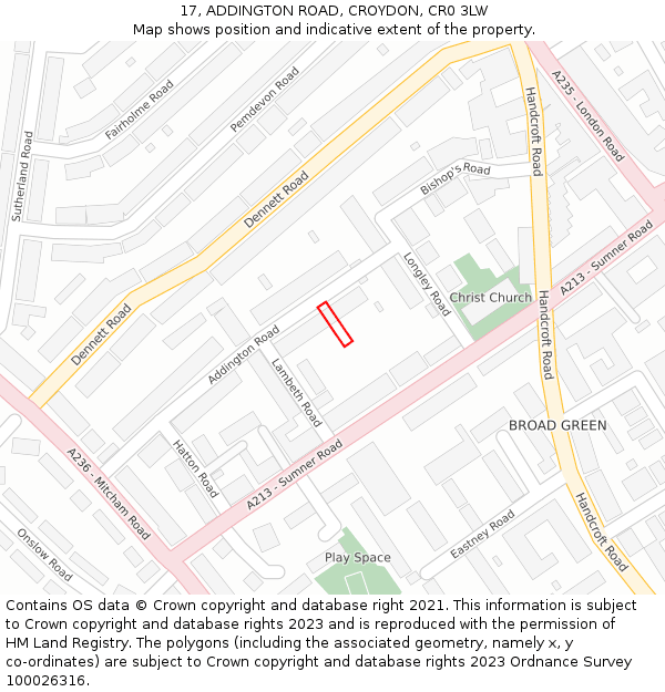 17, ADDINGTON ROAD, CROYDON, CR0 3LW: Location map and indicative extent of plot