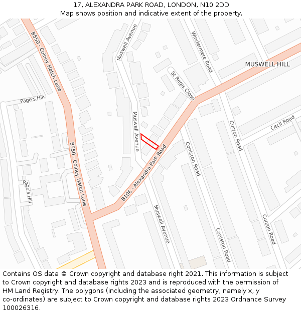 17, ALEXANDRA PARK ROAD, LONDON, N10 2DD: Location map and indicative extent of plot