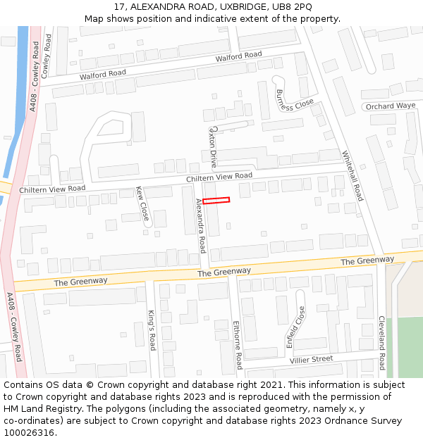 17, ALEXANDRA ROAD, UXBRIDGE, UB8 2PQ: Location map and indicative extent of plot