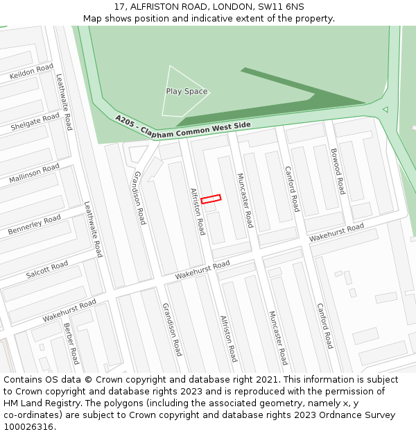 17, ALFRISTON ROAD, LONDON, SW11 6NS: Location map and indicative extent of plot