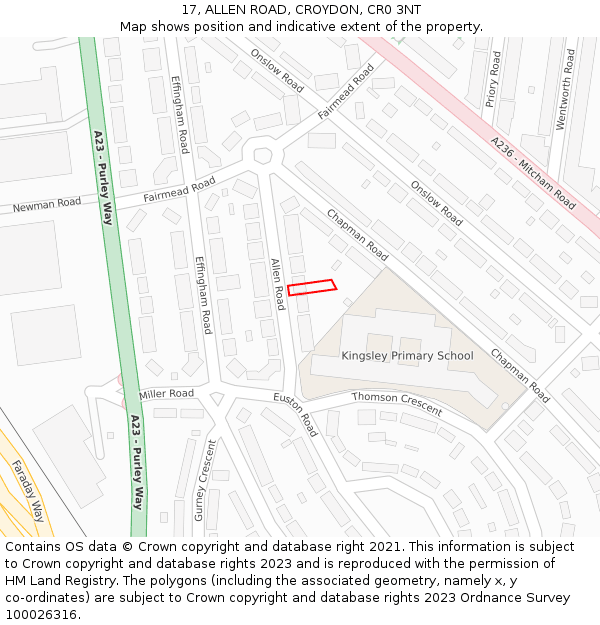 17, ALLEN ROAD, CROYDON, CR0 3NT: Location map and indicative extent of plot