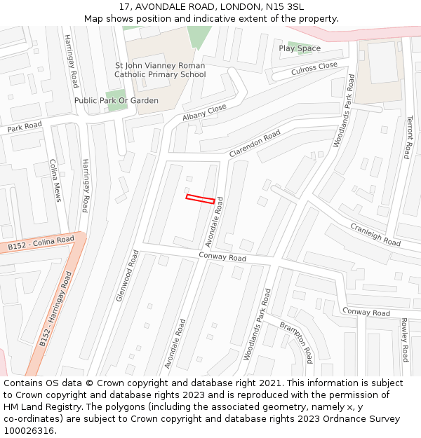 17, AVONDALE ROAD, LONDON, N15 3SL: Location map and indicative extent of plot