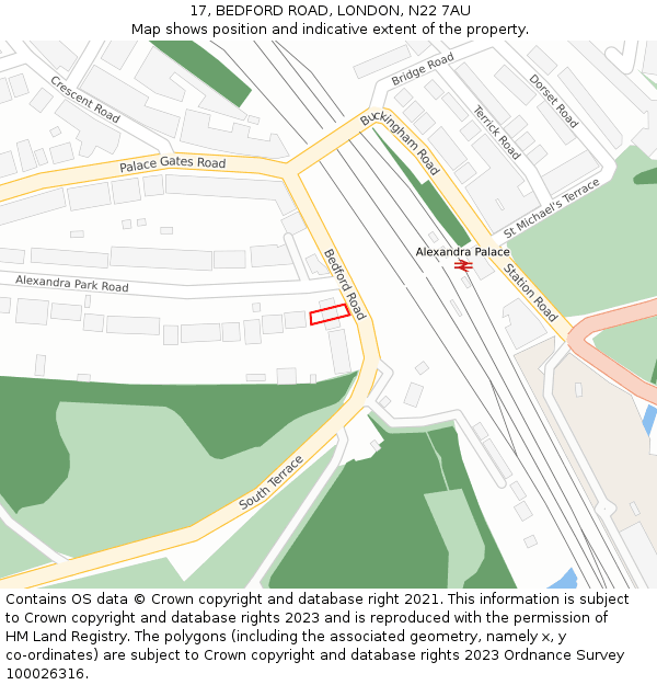 17, BEDFORD ROAD, LONDON, N22 7AU: Location map and indicative extent of plot