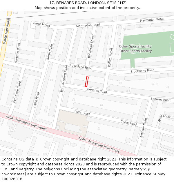 17, BENARES ROAD, LONDON, SE18 1HZ: Location map and indicative extent of plot