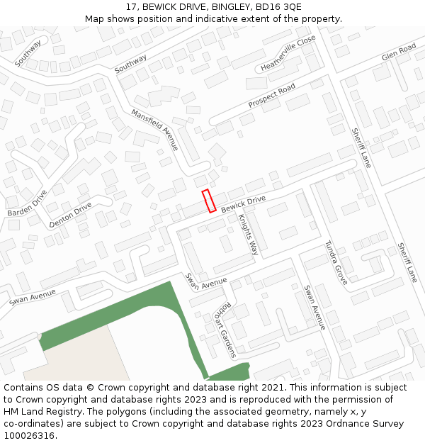 17, BEWICK DRIVE, BINGLEY, BD16 3QE: Location map and indicative extent of plot