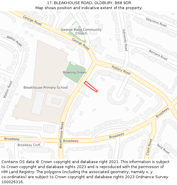 17, BLEAKHOUSE ROAD, OLDBURY, B68 9DR: Location map and indicative extent of plot