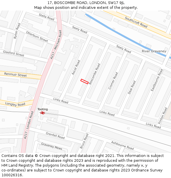 17, BOSCOMBE ROAD, LONDON, SW17 9JL: Location map and indicative extent of plot