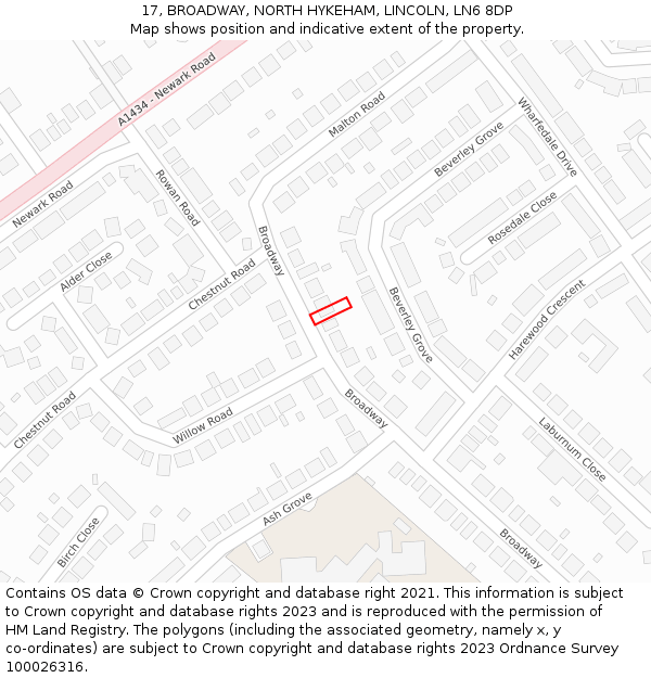 17, BROADWAY, NORTH HYKEHAM, LINCOLN, LN6 8DP: Location map and indicative extent of plot