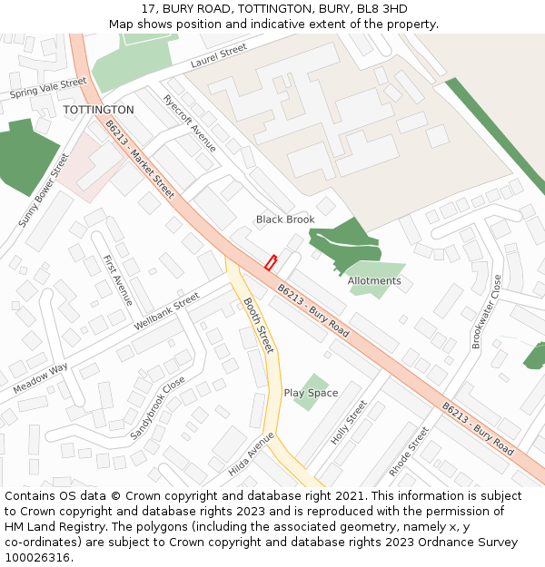 17, BURY ROAD, TOTTINGTON, BURY, BL8 3HD: Location map and indicative extent of plot