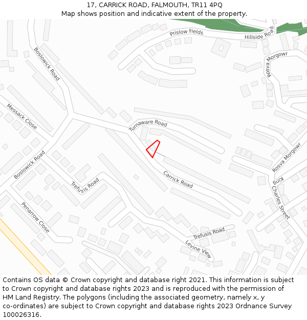 17, CARRICK ROAD, FALMOUTH, TR11 4PQ: Location map and indicative extent of plot