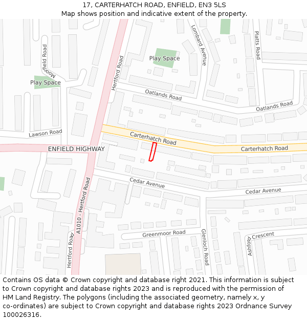 17, CARTERHATCH ROAD, ENFIELD, EN3 5LS: Location map and indicative extent of plot